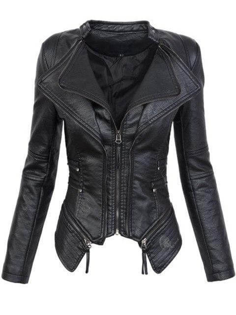 Edgy Women's Faux Leather Motorcycle Jacket - Luxivelle