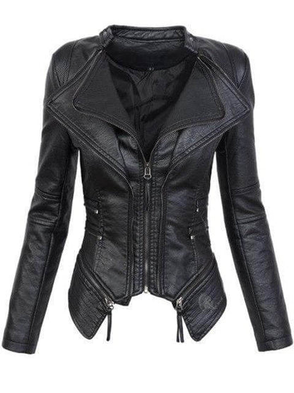 Edgy Women's Faux Leather Motorcycle Jacket - Luxivelle