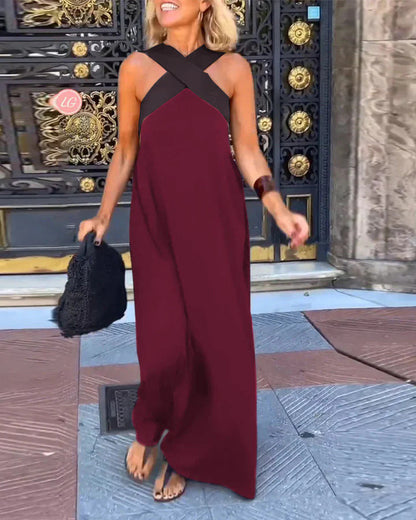 V-Neck Long Sleeve Maxi Dress