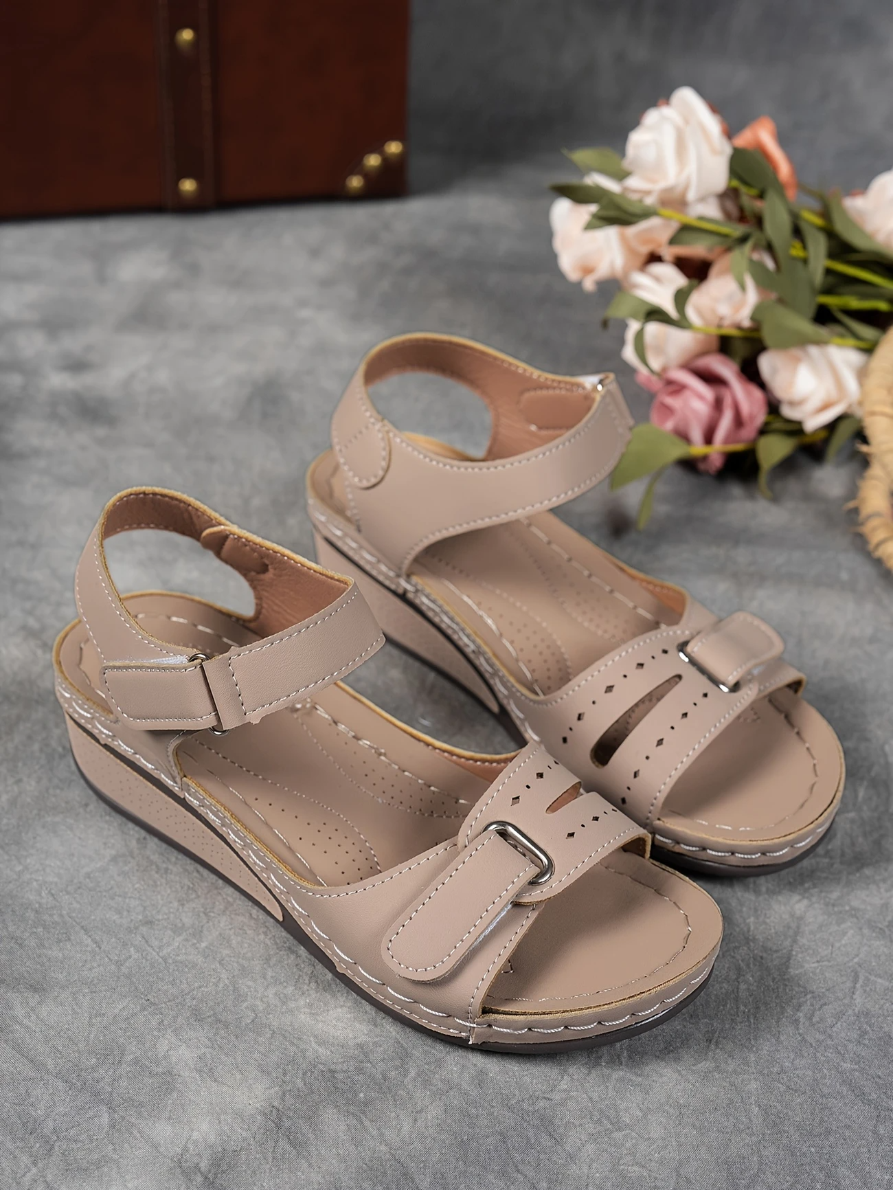 Elegant High Heel Wedge Sandals with Buckle Strap