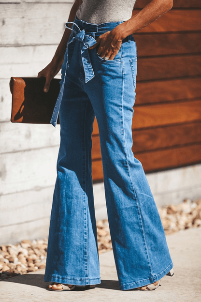 Ladies Wide Leg Pants with Waist Belt