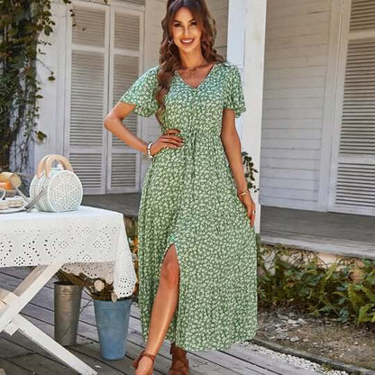 Ladies' Vintage Flower Knee Length Dress