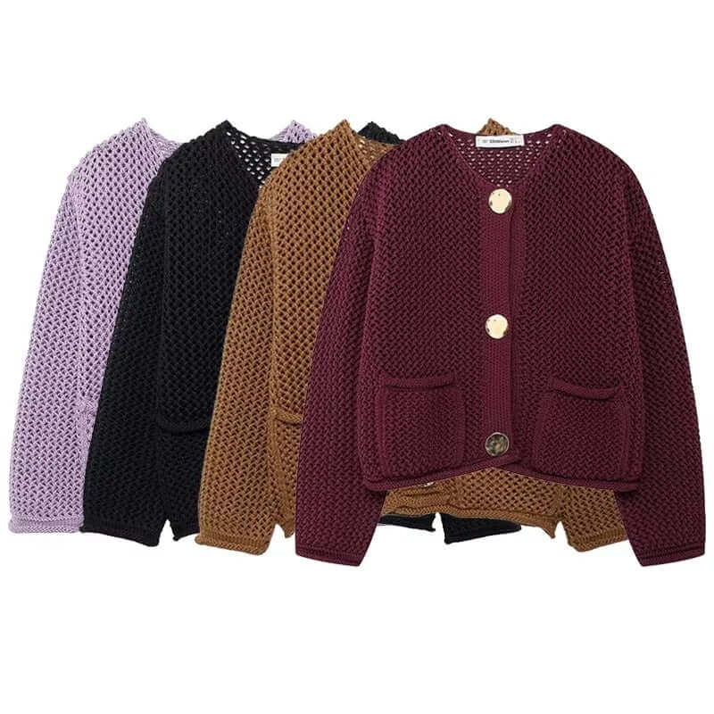 Ladies Breathable Pocket Cardigan Sweater - Luxivelle