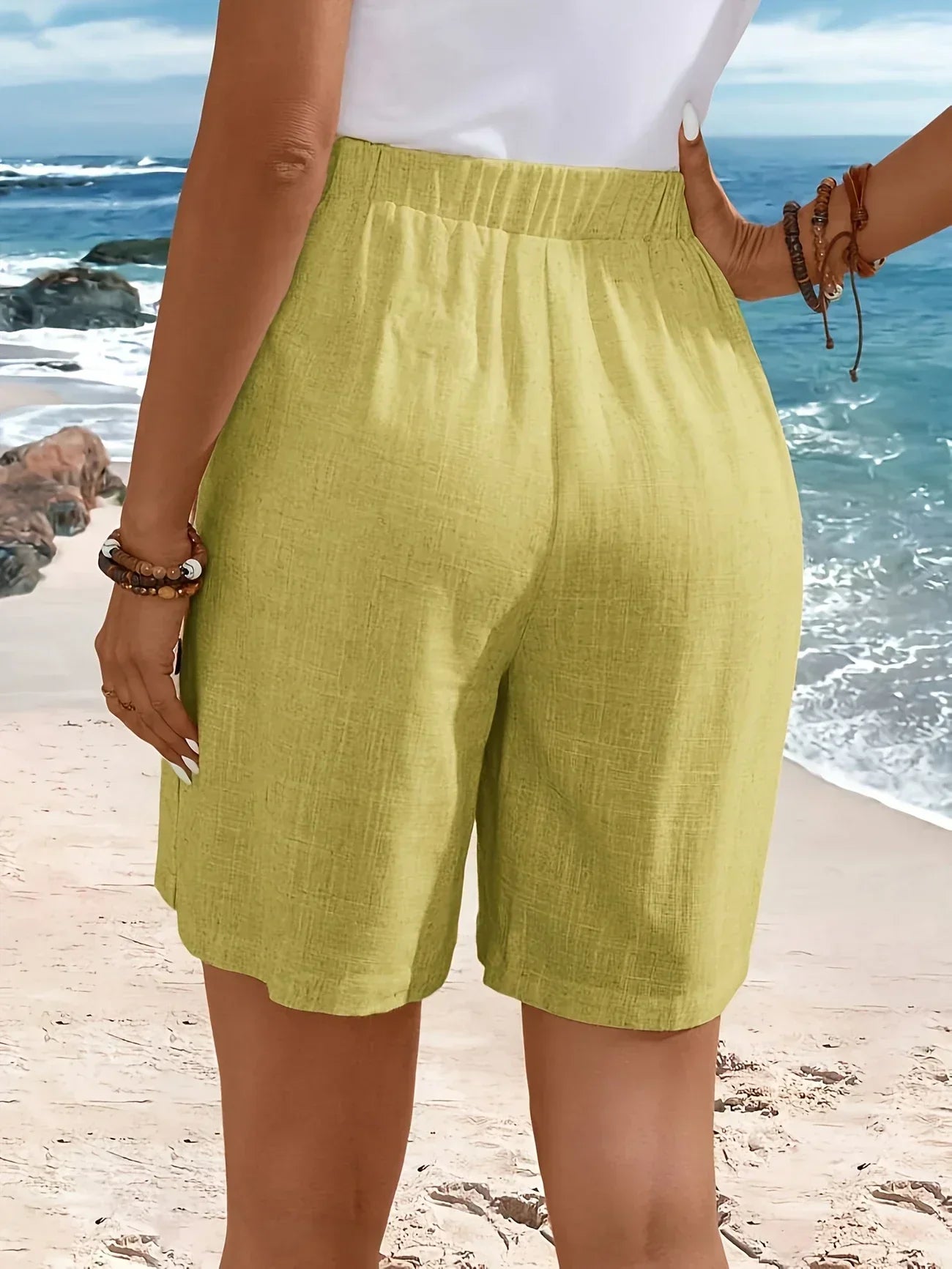 Elastic Waist Casual Button Shorts