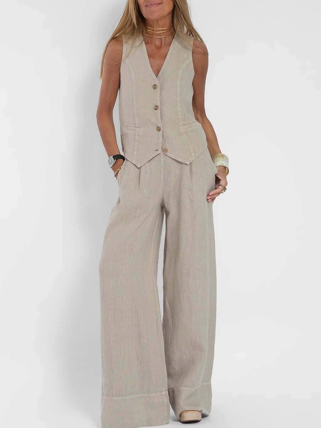 Ladies Natural Fiber Two Piece Suit Set