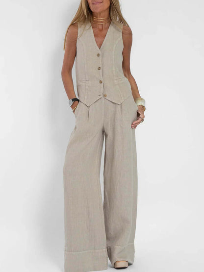 Ladies Natural Fiber Two Piece Suit Set