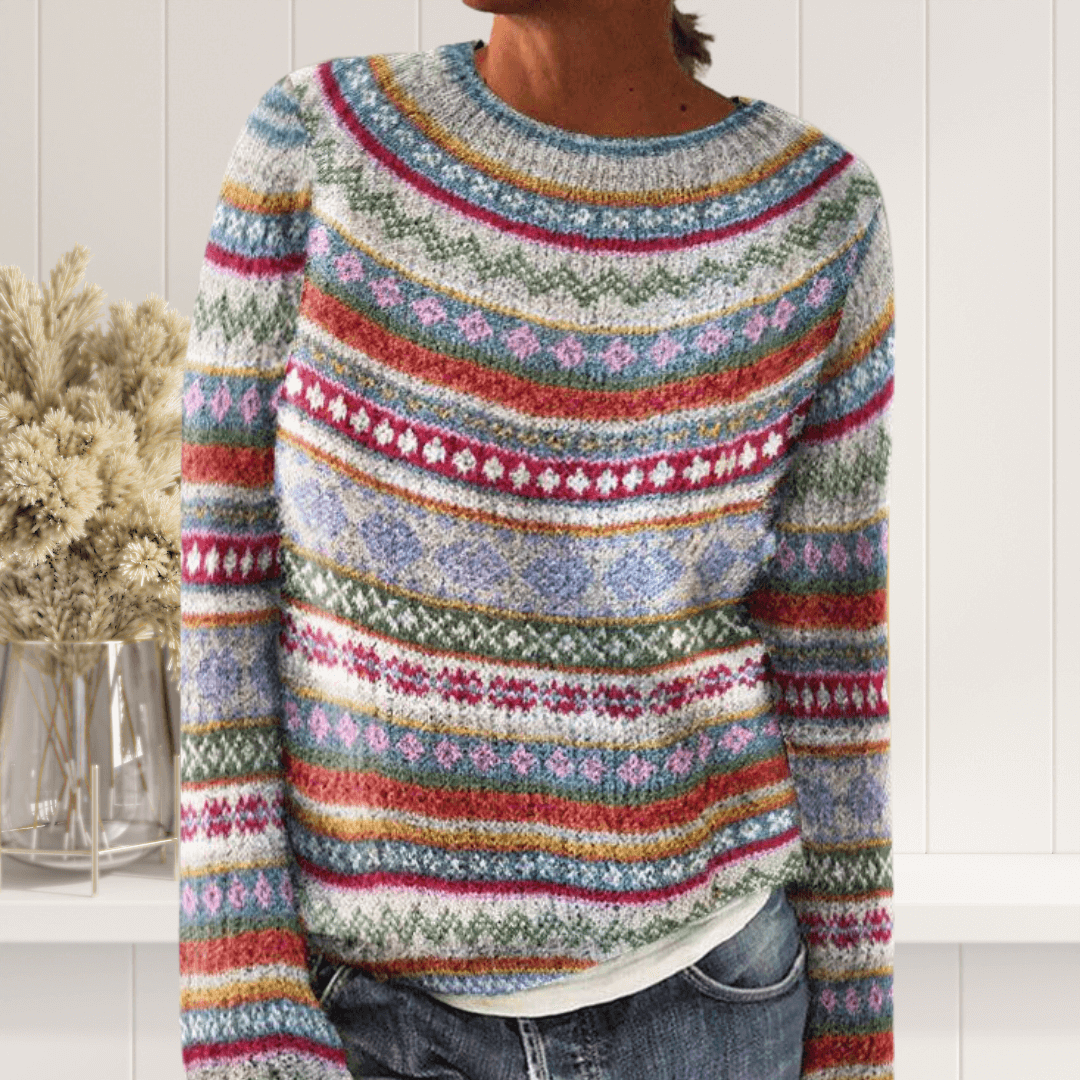 Ladies' Colorful Cable Knit Long Sleeve Sweater