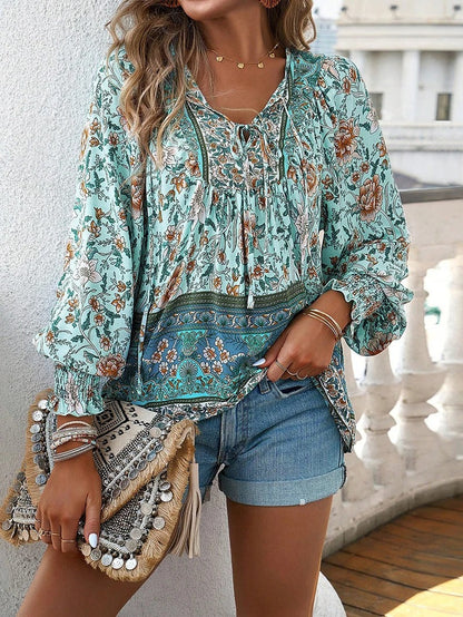 Pretty Floral Long Sleeve Women's Blouse Casual Top