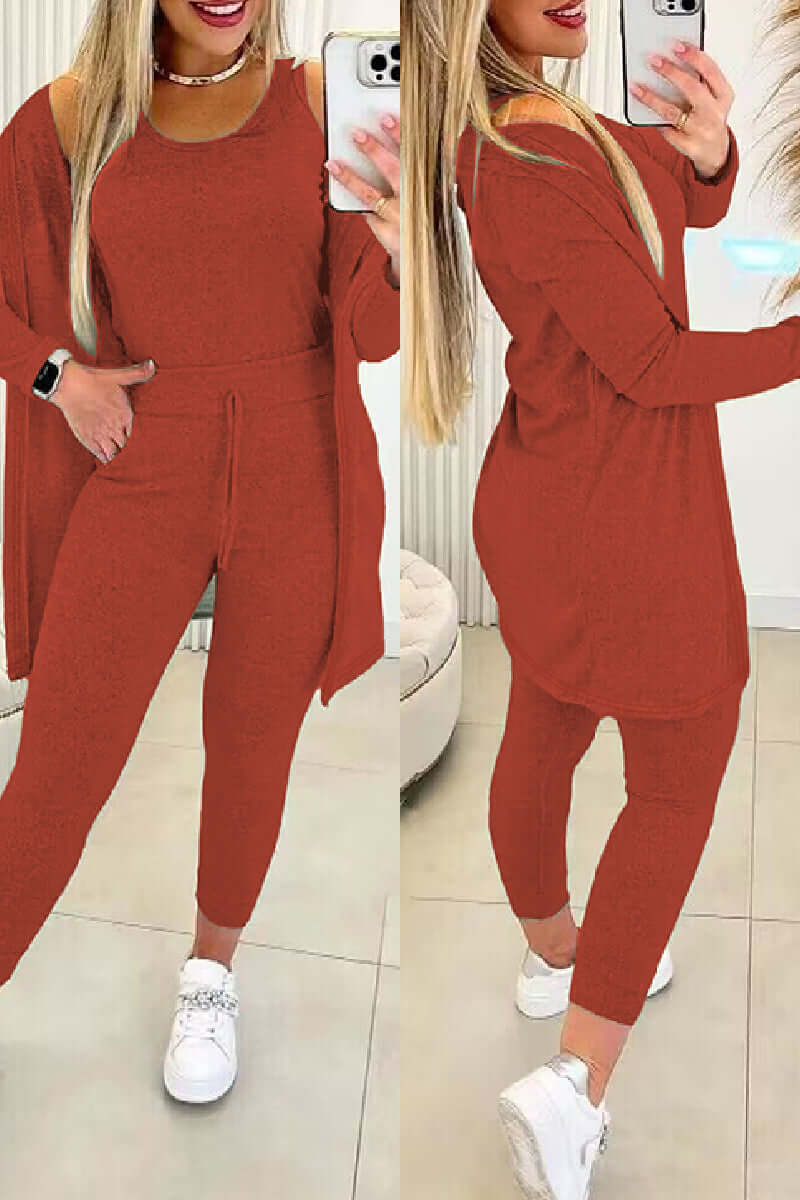 Women's 3-Piece Crew Neck Top & Legging Set