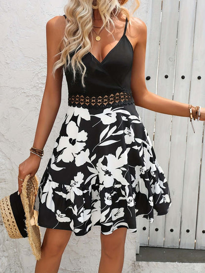 Ladies' Beautiful Flower Ruffled Knee Length Dress