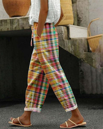 Colorful Plaid Womens Trousers - Luxivelle