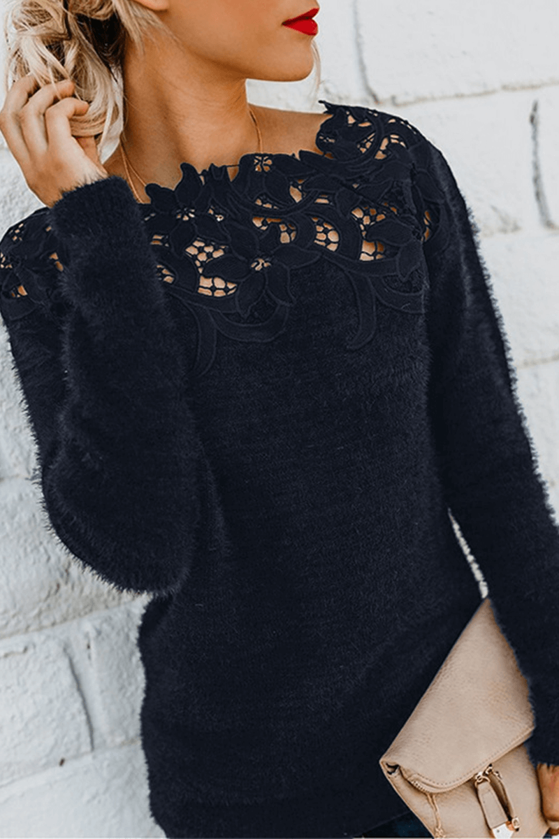 Feminine Crochet Knit Pullover Sweater