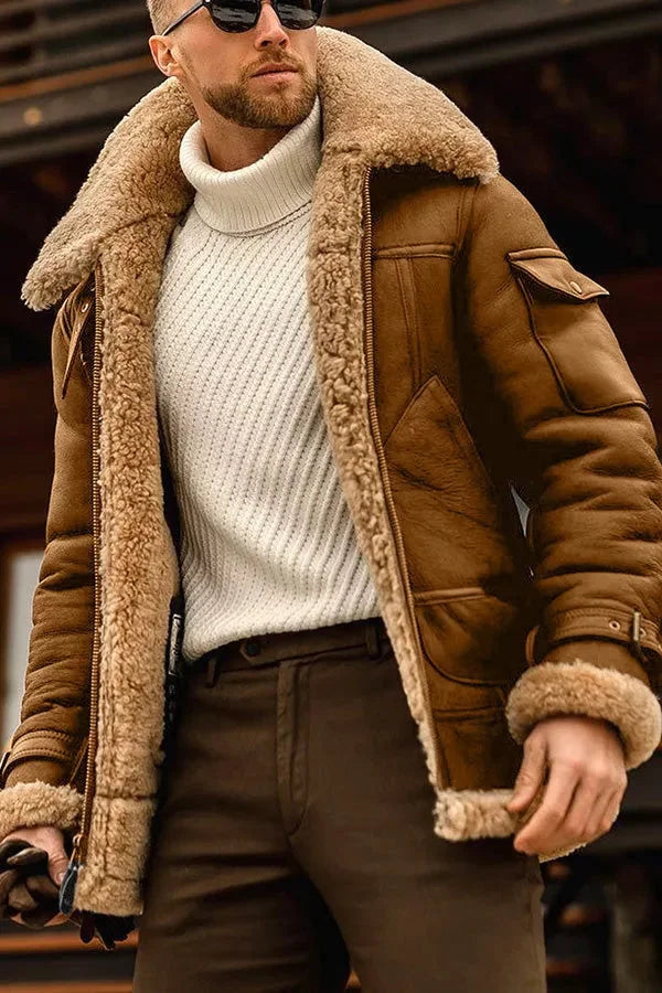 Warm Mens Pilot Jacket with Zip Up Classic Style