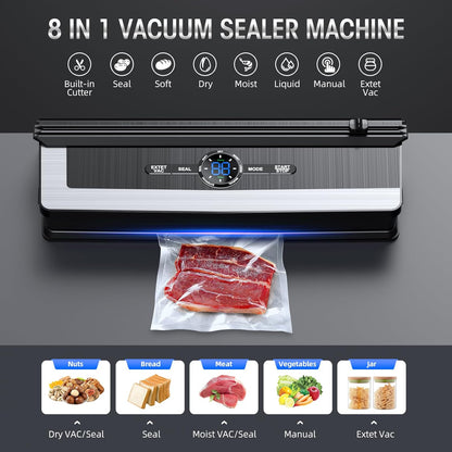 Automatic Food Sealer with Built-In Cutter and Roll Storage