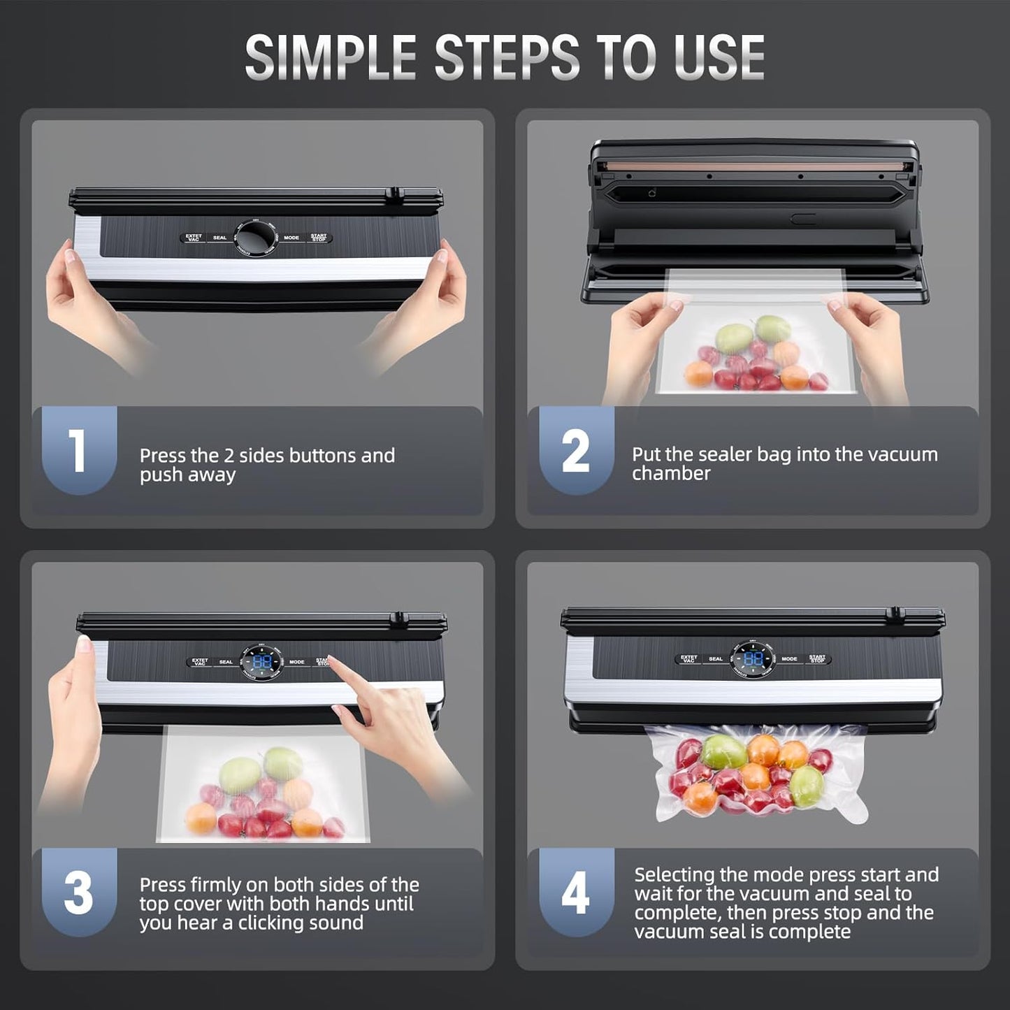 Automatic Food Sealer with Built-In Cutter and Roll Storage