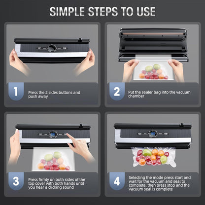 Automatic Food Sealer with Built-In Cutter and Roll Storage