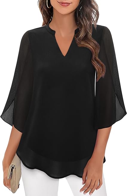 Lightweight V Neck Floral Blouse Women's Summer Top - Luxivelle