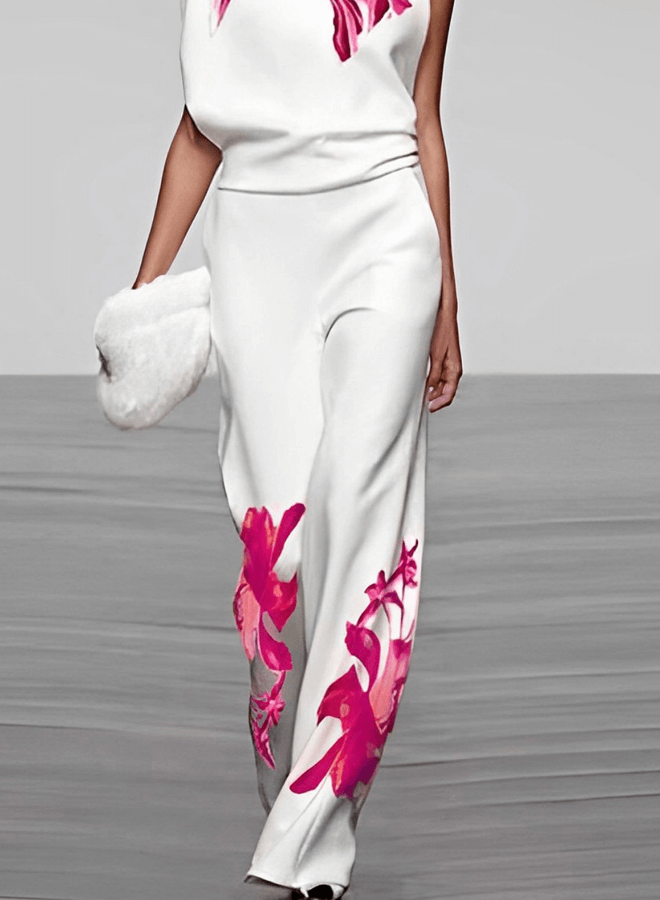 Ladies' Flower Pattern Blouse and Trousers Suit