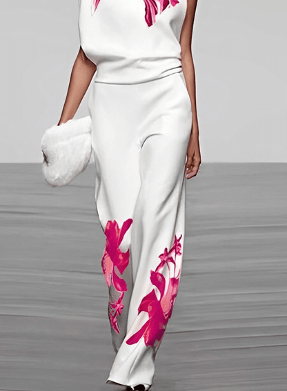 Ladies' Flower Pattern Blouse and Trousers Suit