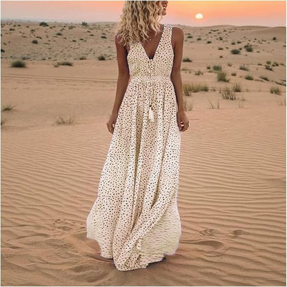 Vintage Inspired Spotted Long Dress - Luxivelle