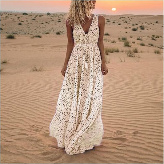 Vintage Inspired Spotted Long Dress - Luxivelle