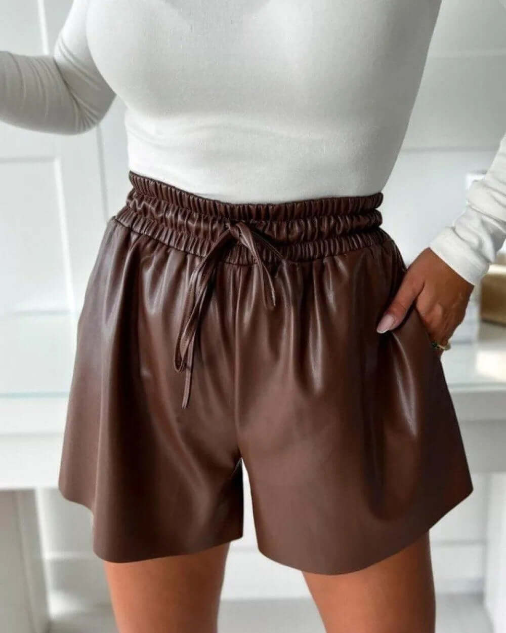 Comfortable Fake Leather Casual Shorts