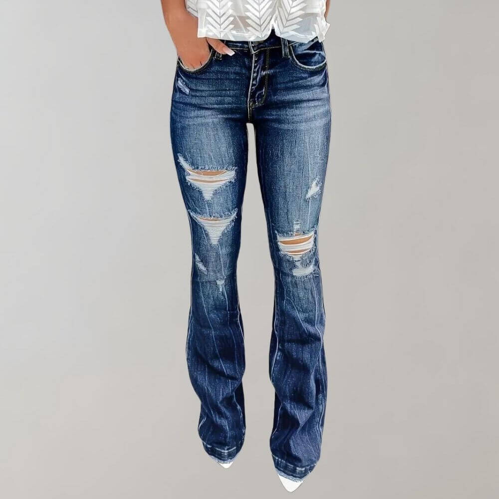 Distressed Wide Leg Women's Jeans - Luxivelle