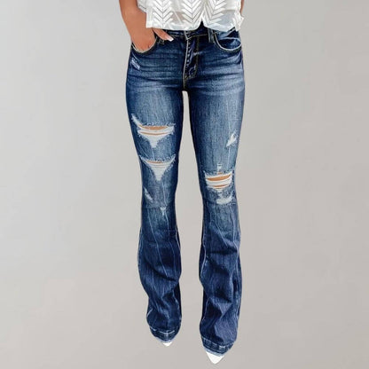 Distressed Wide Leg Women's Jeans - Luxivelle