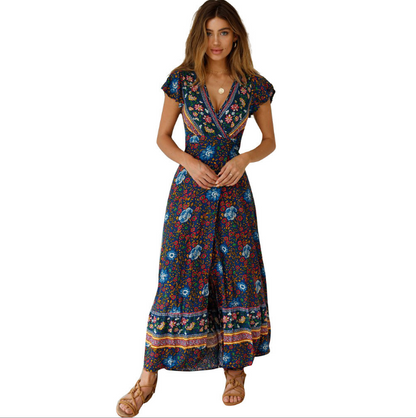 Navy Floral Maxi Wrap Dress