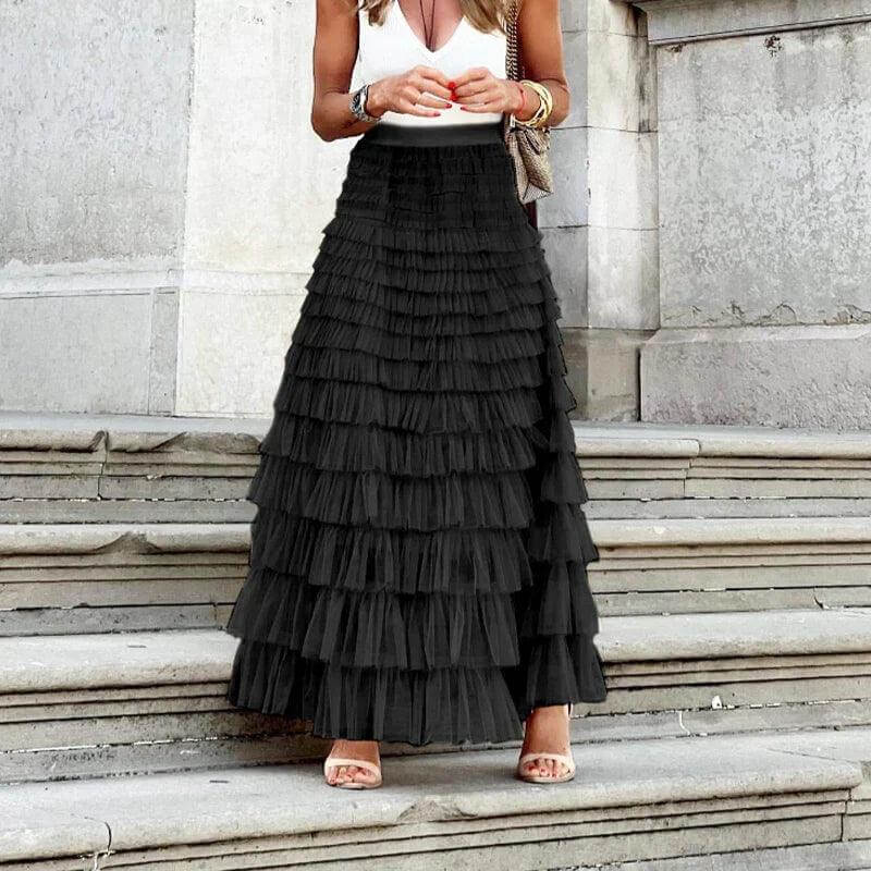 Floral Ruffled Midi Skirt for Women