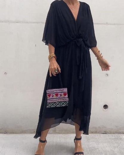 Elegant Cross Front Mid Length Dress