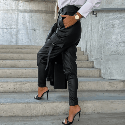Ladies Fitted Synthetic Leather Combat Pants