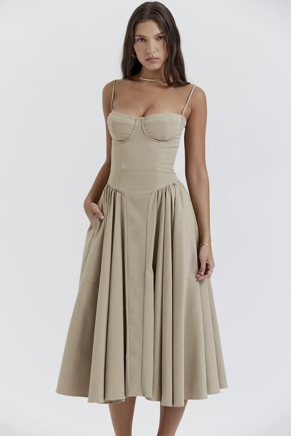 Billie | Sleeveless midi dress with corset cut