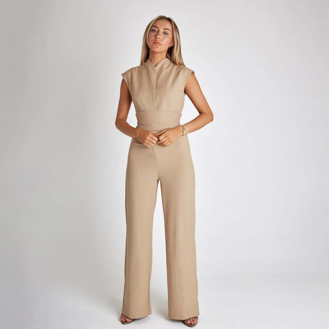 Strapless Flowy Pants Jumpsuit with Belt