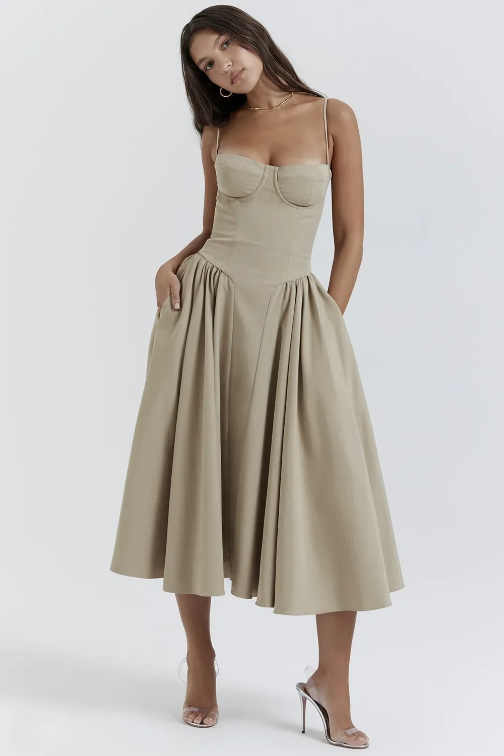 Billie | Sleeveless midi dress with corset cut