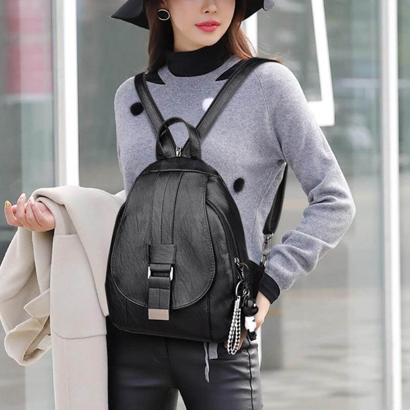 Secure Women's Leather Rucksack - Soft Genuine Sheepskin Backpack