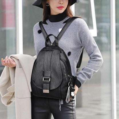 Secure Women's Leather Rucksack - Soft Genuine Sheepskin Backpack