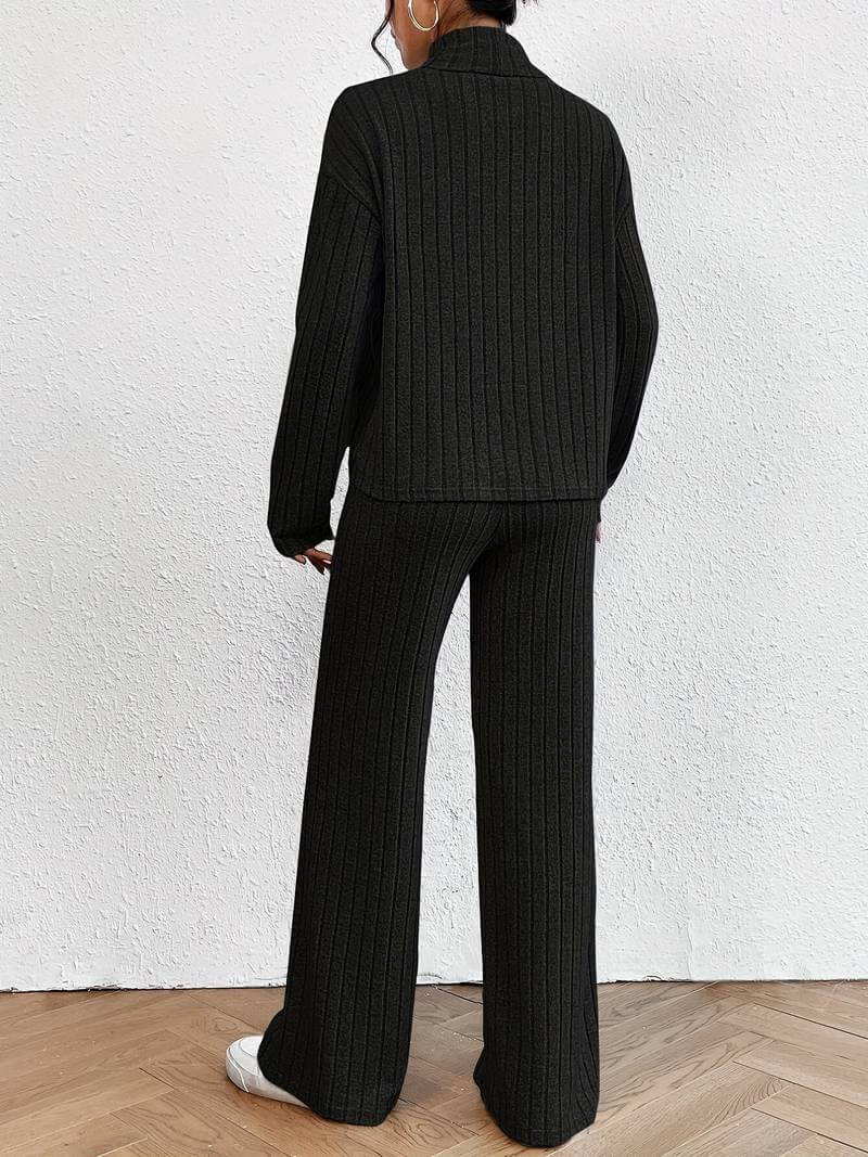 Cozy Women's Cable Knit Sweater and Trousers Set
