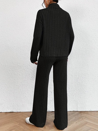 Cozy Women's Cable Knit Sweater and Trousers Set