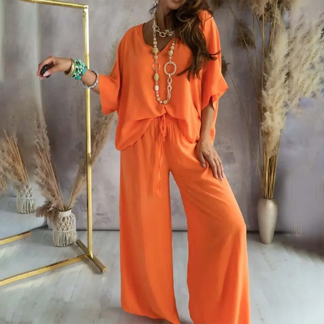 Ladies Comfortable 2-Piece V-Neck Suit Set