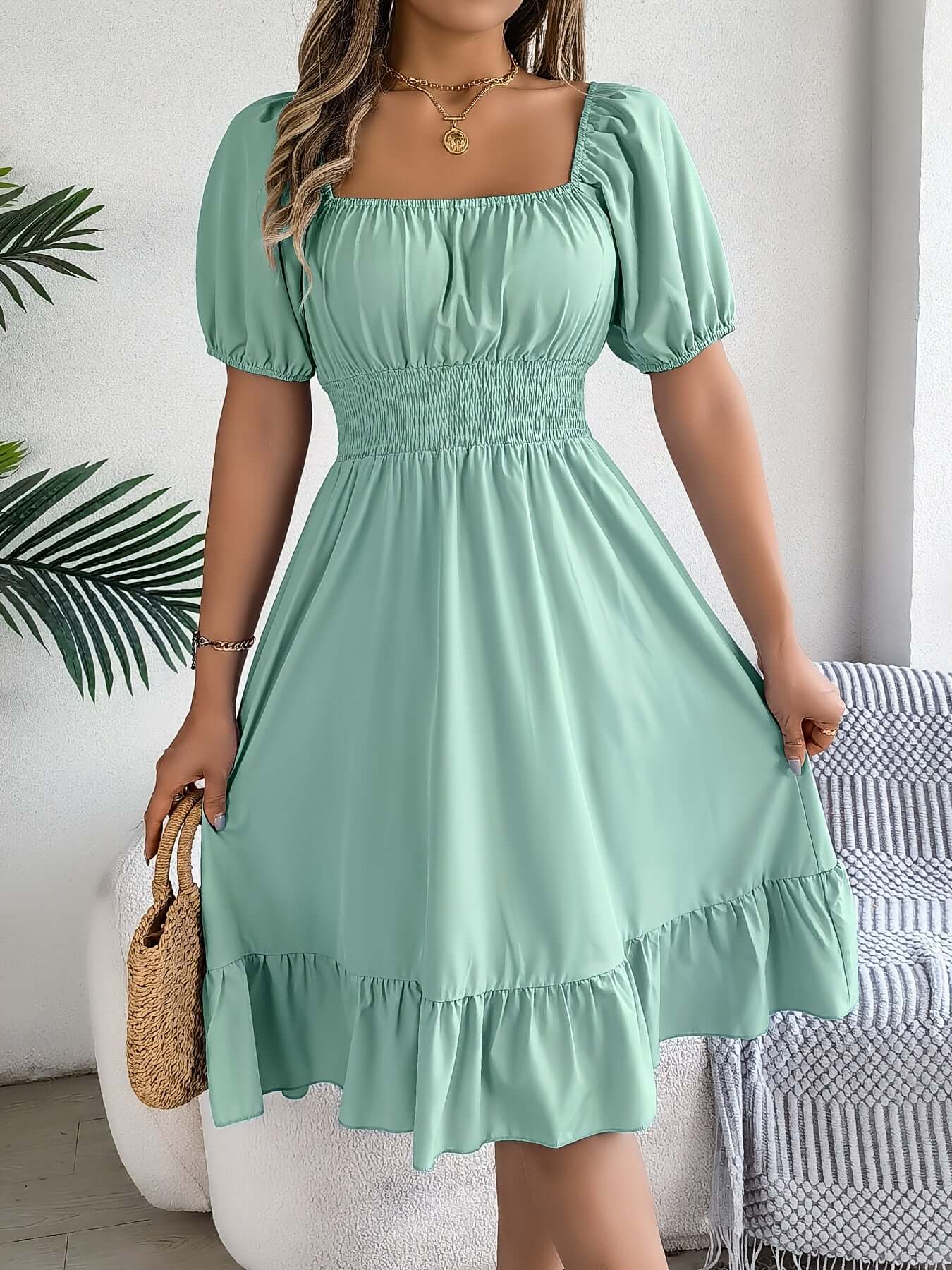 Ladies' Ruffled Bell Sleeve Mid Length Dress