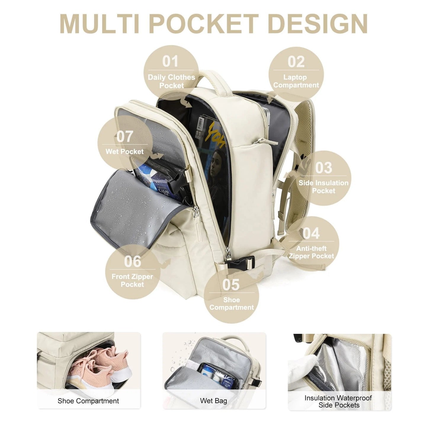 Waterproof Hiking Backpack for Women - Large USB Rucksack