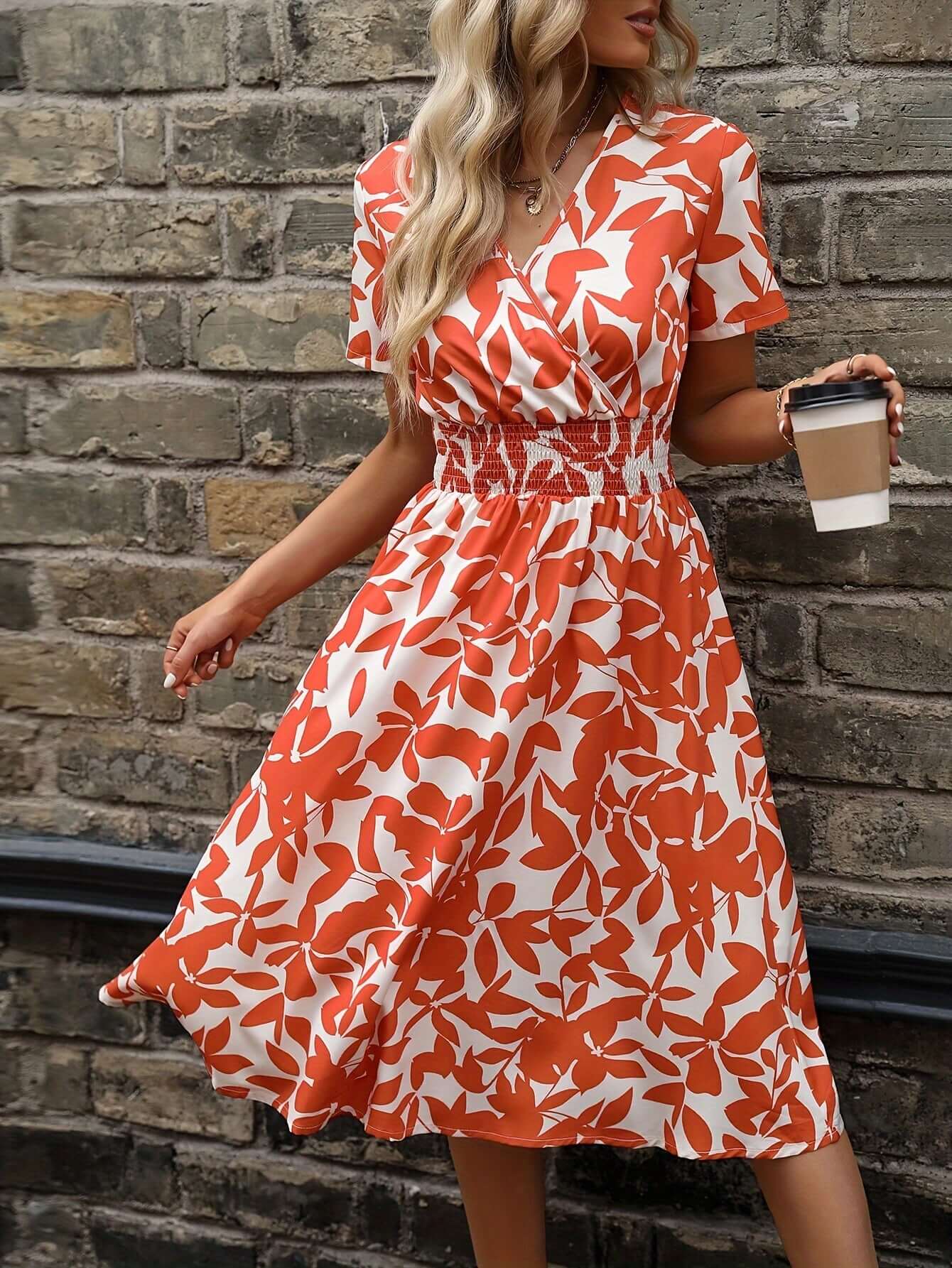 Ladies' Flower Pattern Elastic Waist Dress