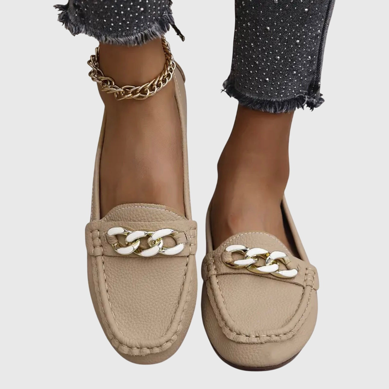 Ladies Comfortable Slip-On Loafers With Metal Detail