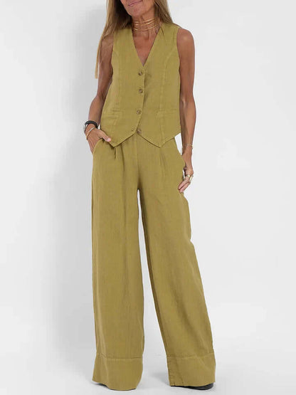 Ladies Natural Fiber Two Piece Suit Set