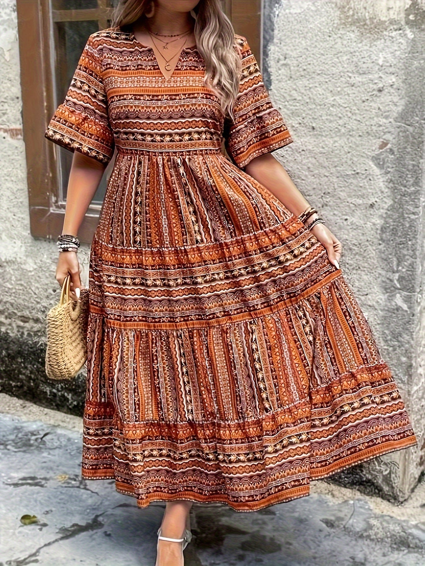 Vibrant Global Inspired Floral Maxi Dress