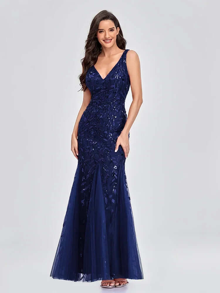 Glittering Beaded Strapless Formal Floor Length Dress