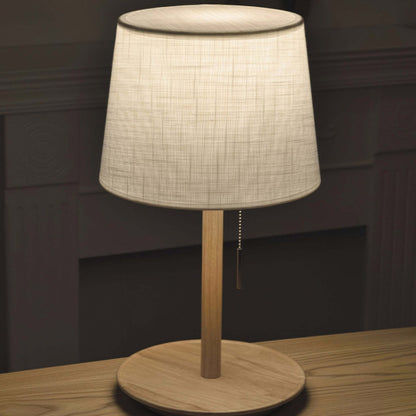 Rustic Brown Wooden Desk Lamp with Linen Shade