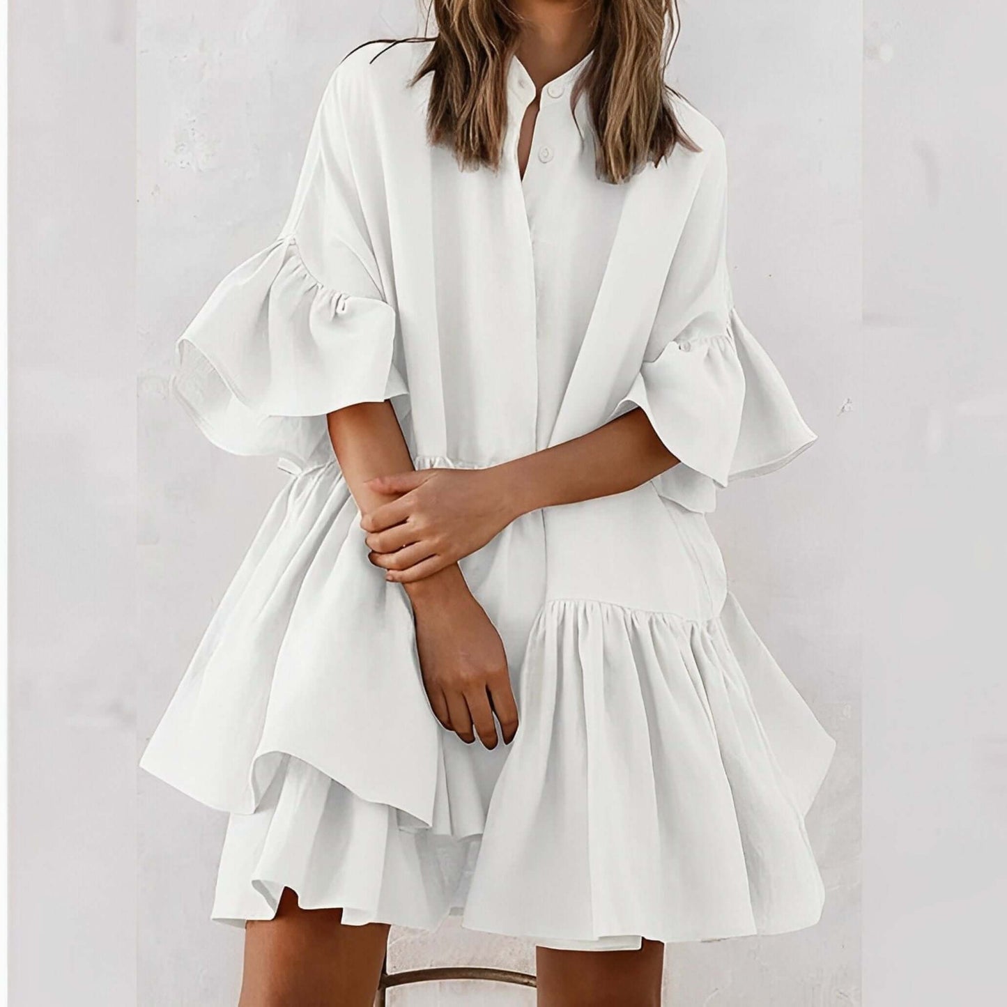 Loose Fit Summer Dress with Long Sleeves - Luxivelle
