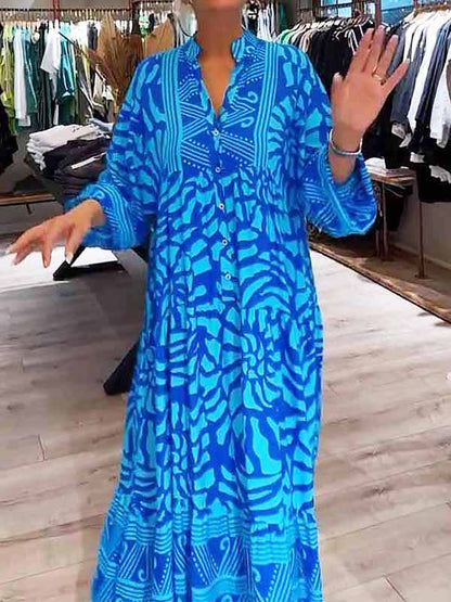 Casual V-neck Floral Maxi Dress for Women - Luxivelle